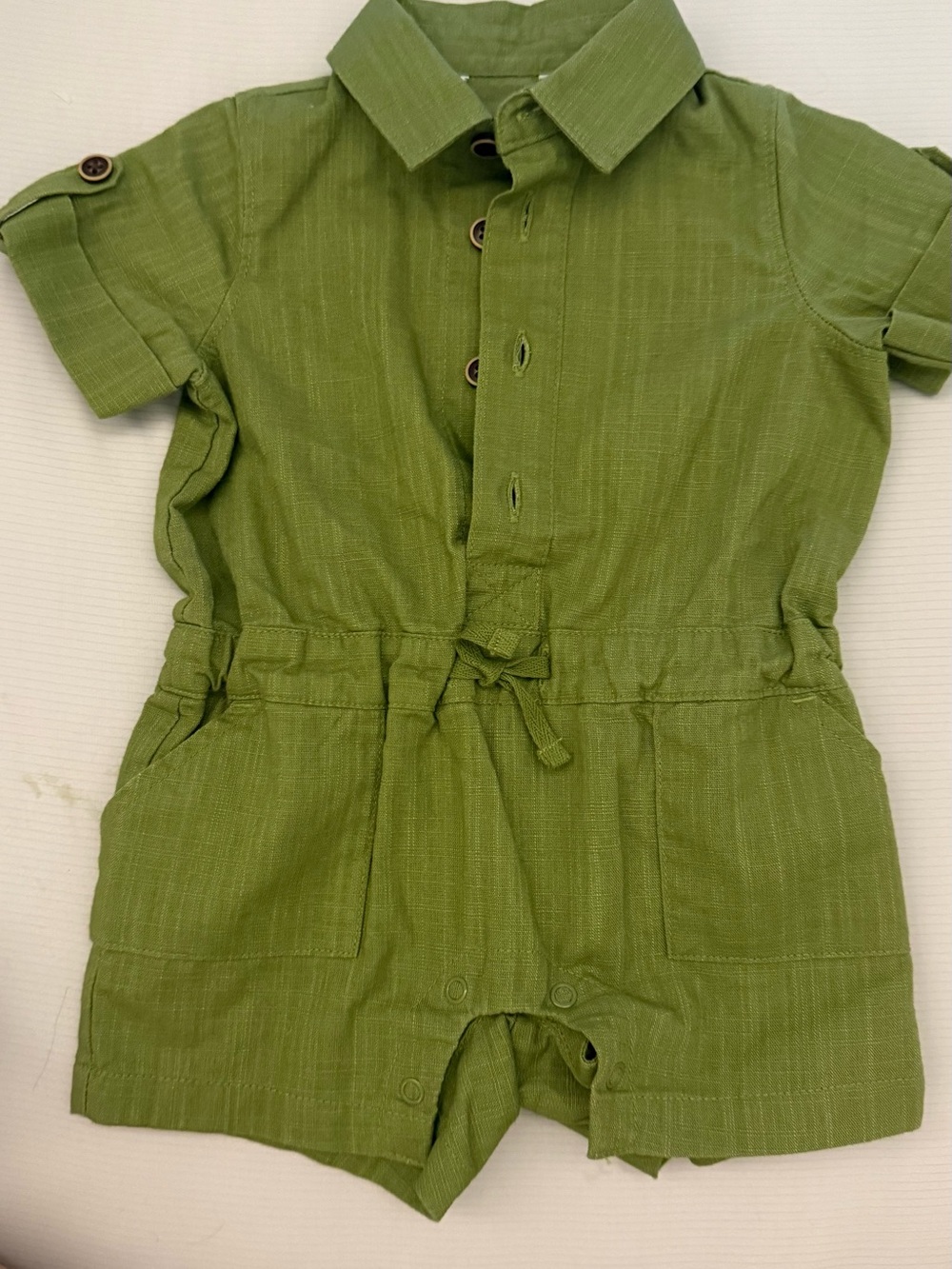 Janie and Jack Olive Green Short-Sleeve Romper